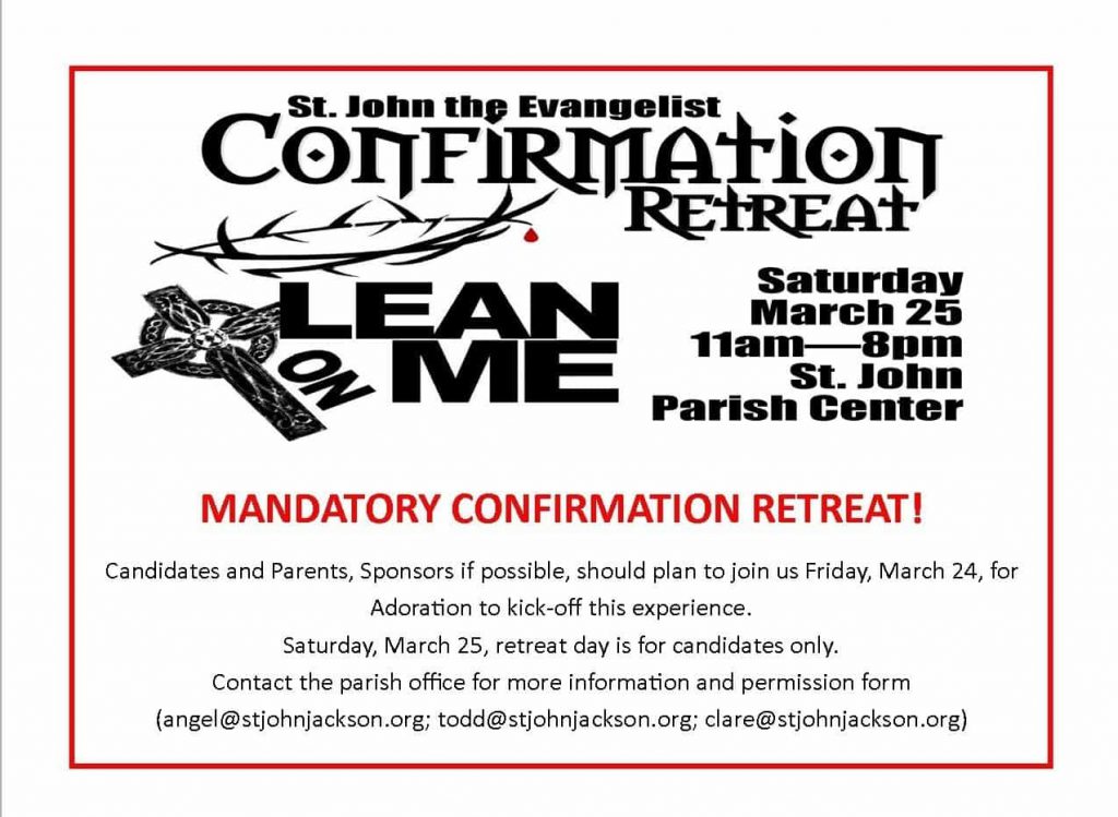 Confirmation Retreats St. John the Evangelist Catholic Parish