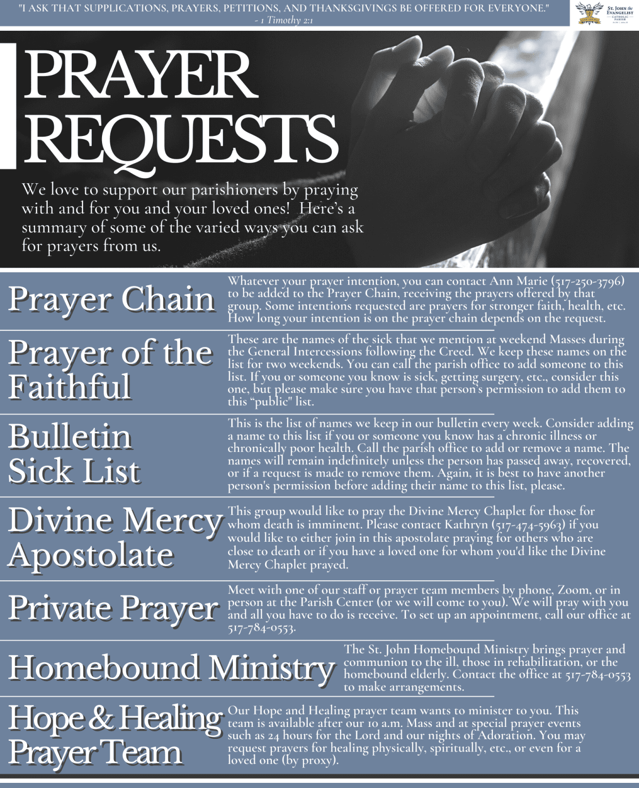 Prayer requests st john the evangelist catholic parish
