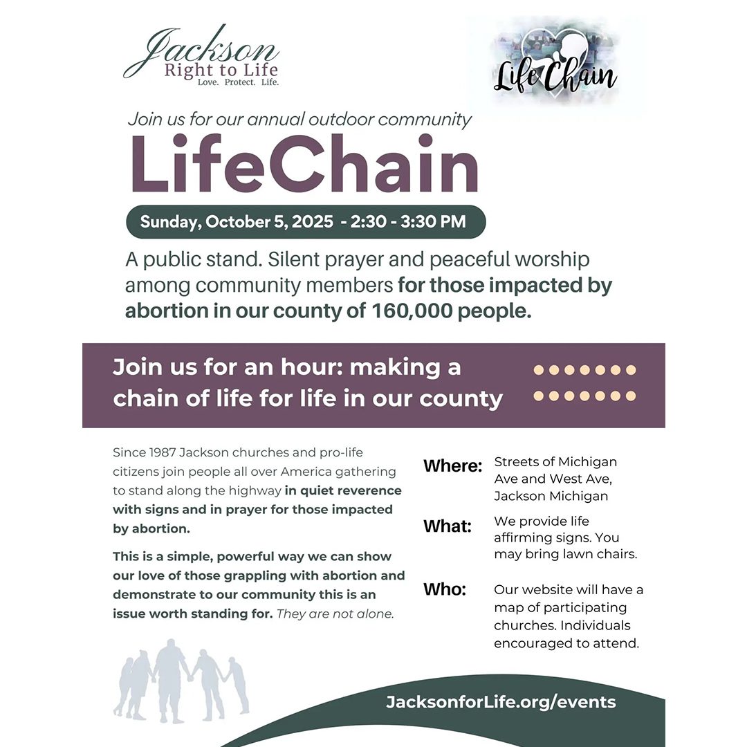 Annual Life Chain 2025 Sunday in Jackson Michigan, October 5th
