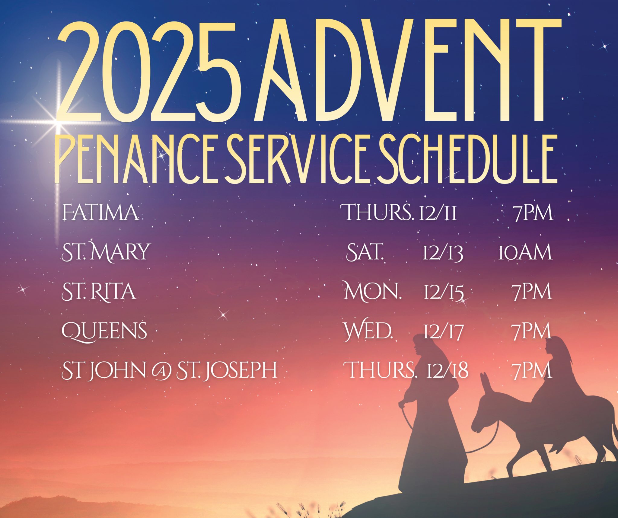 2025 Advent Penance Service Schedule