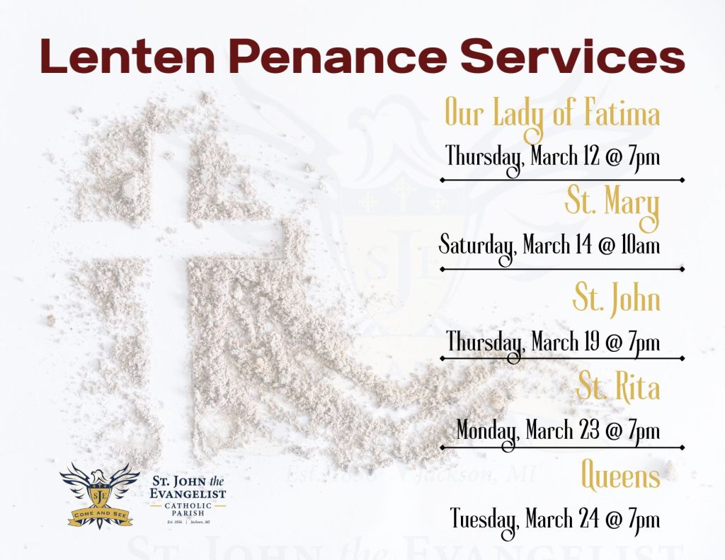 Lenten Penanace Service Schedule 2026 - St John the Evangelist Catholic Church Jackson Michigan