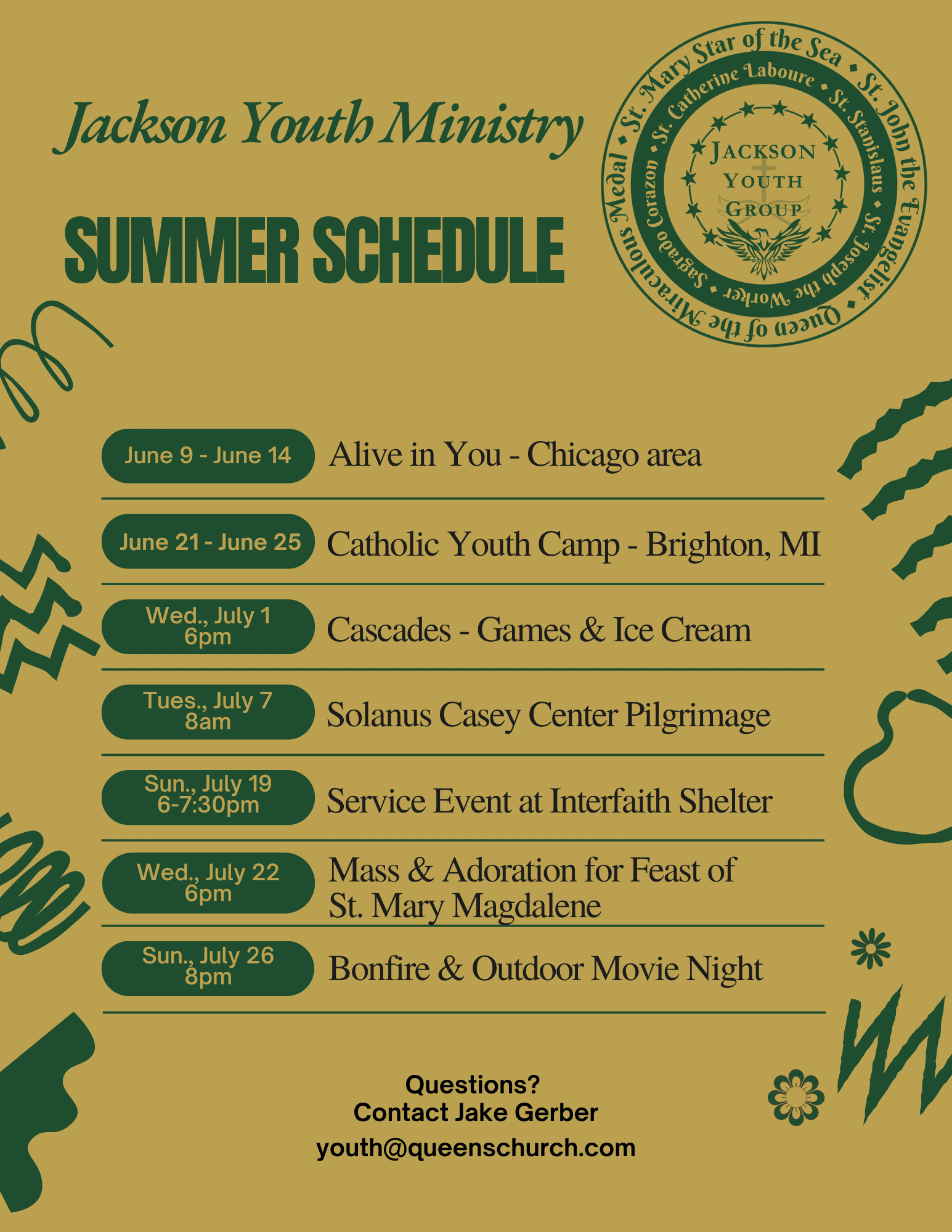 Jackson Youth Ministry Summer Schedule 2026