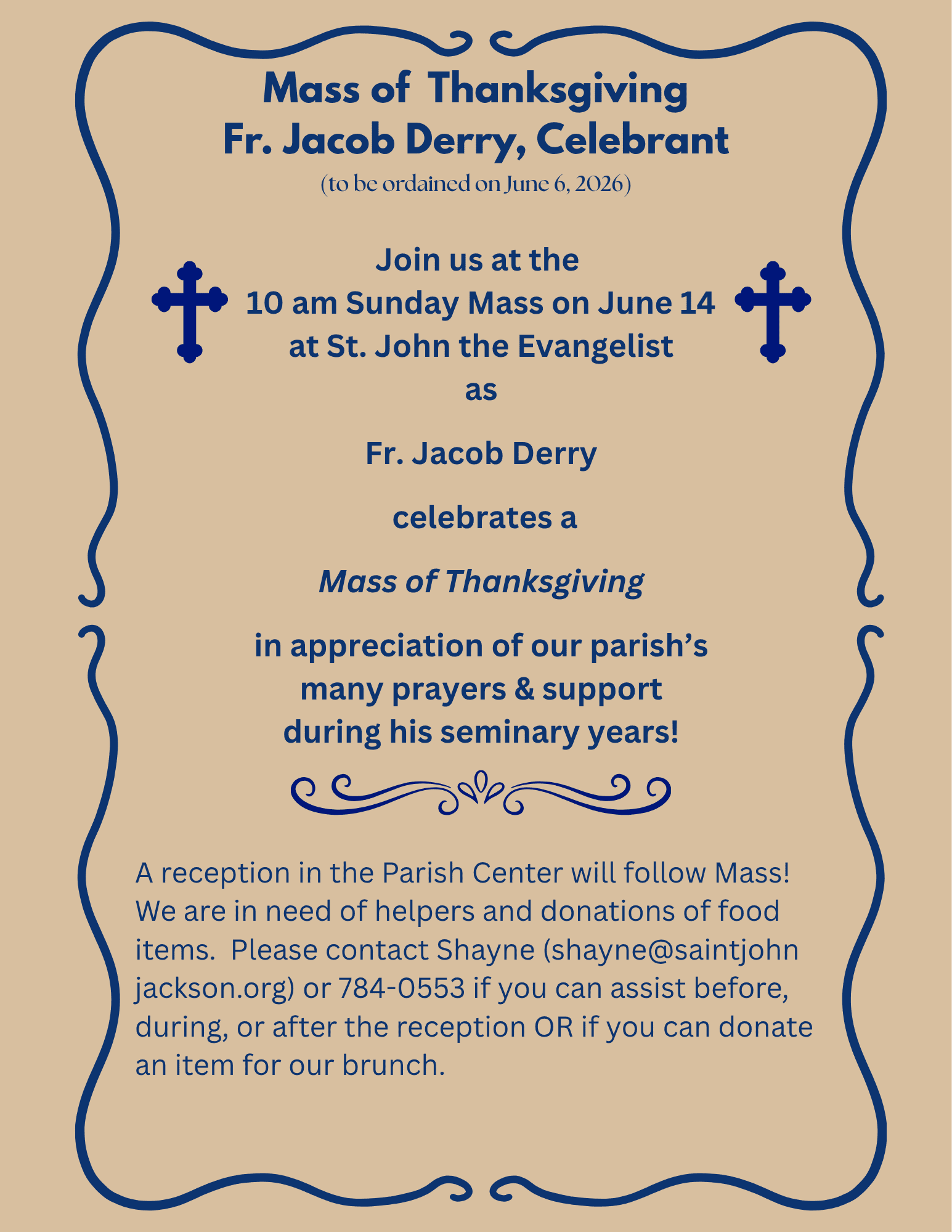 Mass of Thanksgiving with Fr. Jacob Derry – Sunday June 14, 2026 at 10am