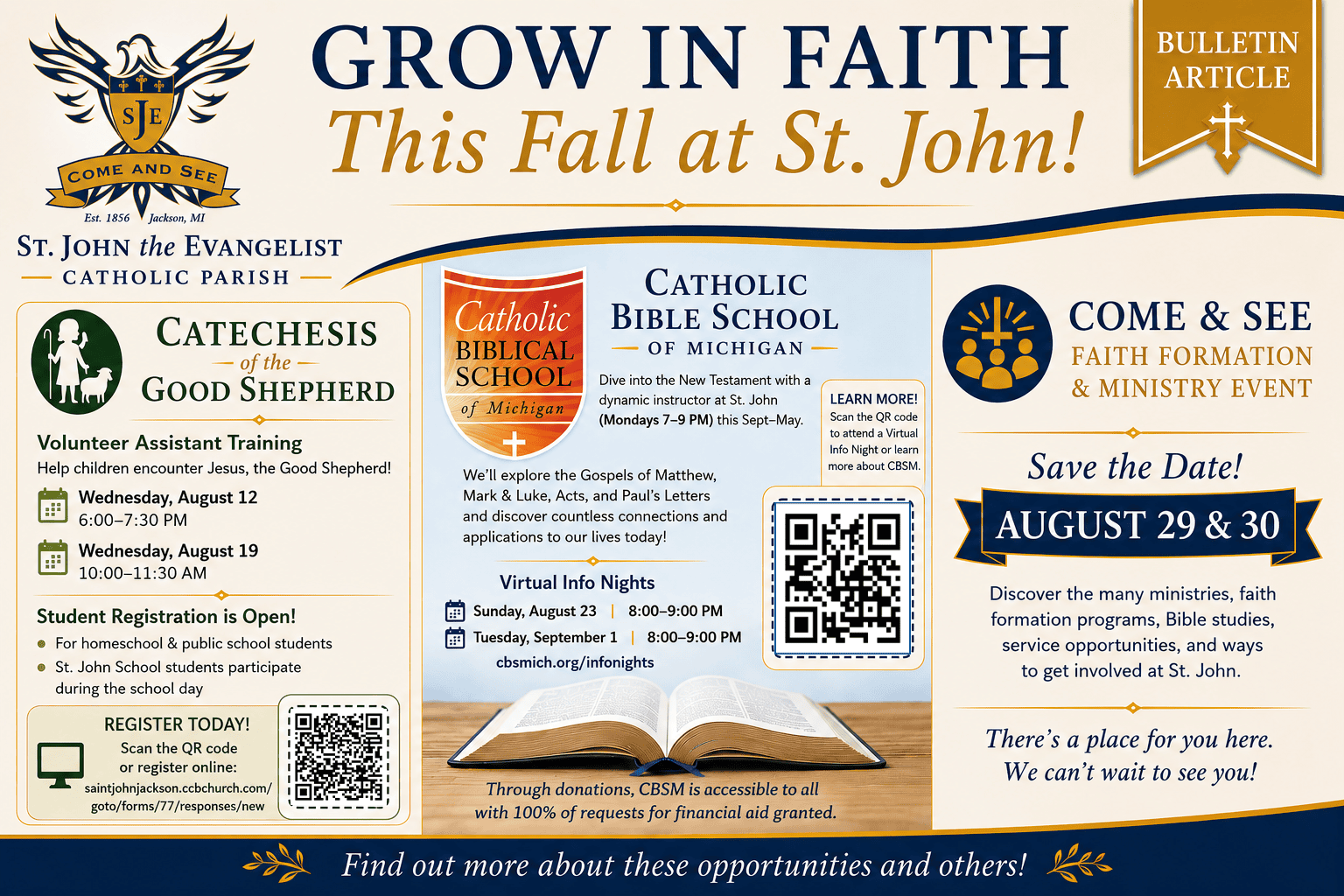 Bulletin Article, Grow in Faith This Fall at St. John the Evangelist Catholic Church, August 2, 2026